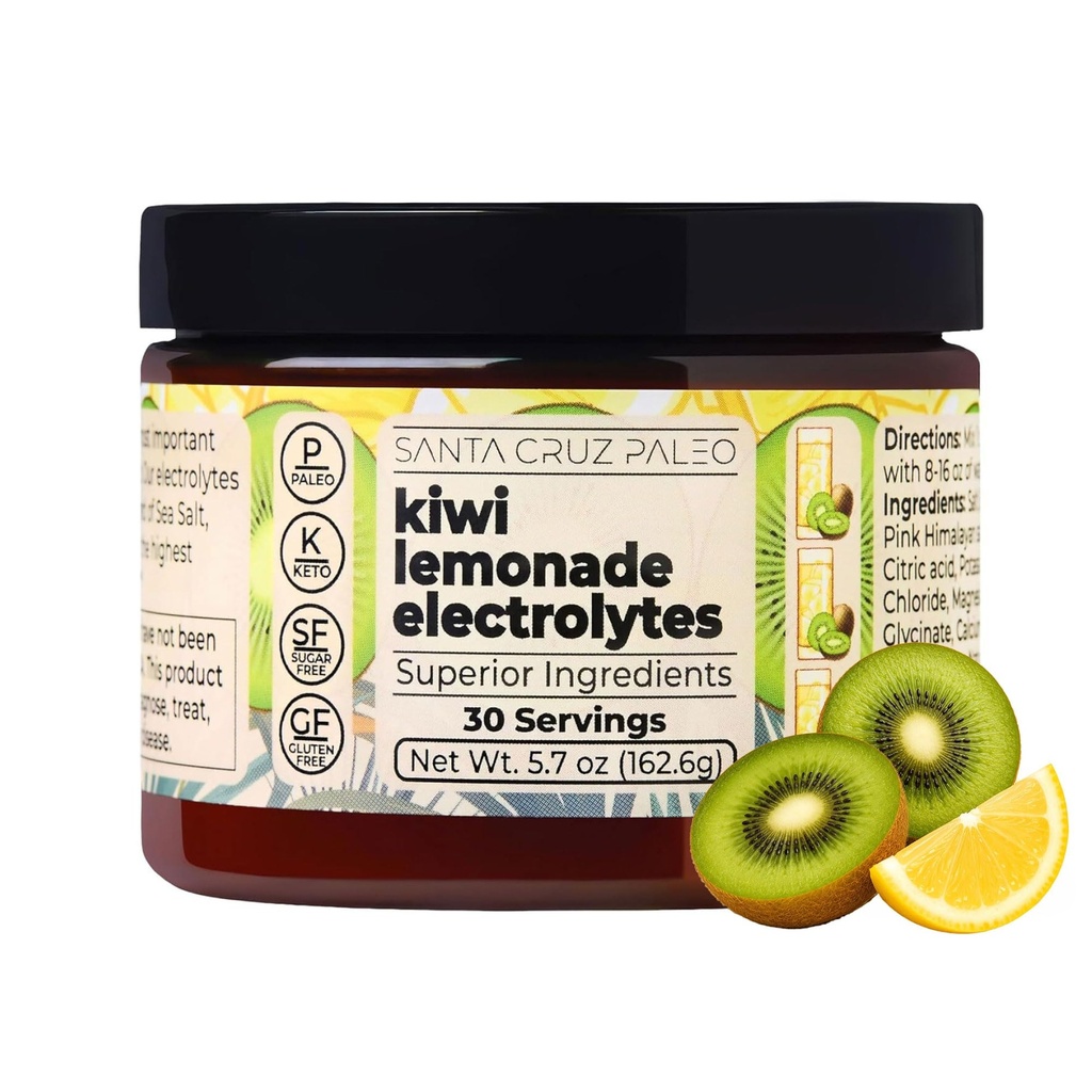 Santa Cruz Paleo Electrolyte Powder, Kiwi Lemonade Flavor, Sugar Free Hydration Drink Mix with Himalayan Pink Salt, Sea Salt, Magnesium Glycinate, Potassium Chloride, Sweetened with Stevia, 30 Srvgs
