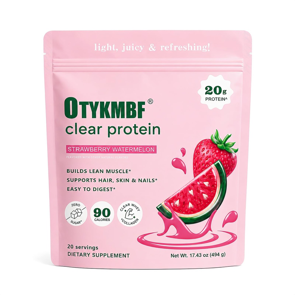 Clear Protein Powder 494g, Raspberry Lemon, 20g Protein, Whey Protein Isolate with Collagen Peptides & Digestive Enzymes, Zero Sugar, 90 Calories (Strawberry Watermelon)