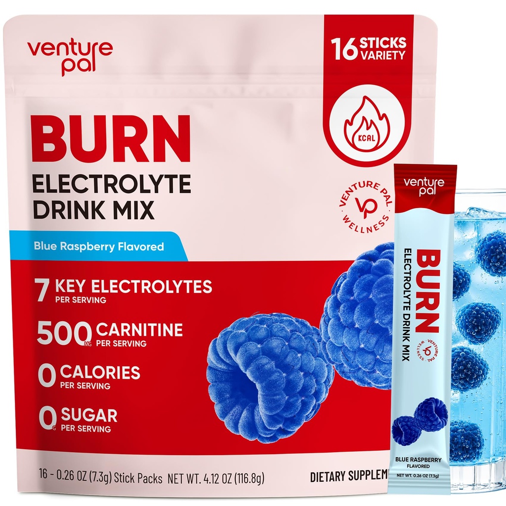 Venture Pal Electrolytes, 16 Pack, Sugar-Free Hydration Packets, Hydrate Electrolyte Powder, IV Hydration, Blue Raspberry Flavor