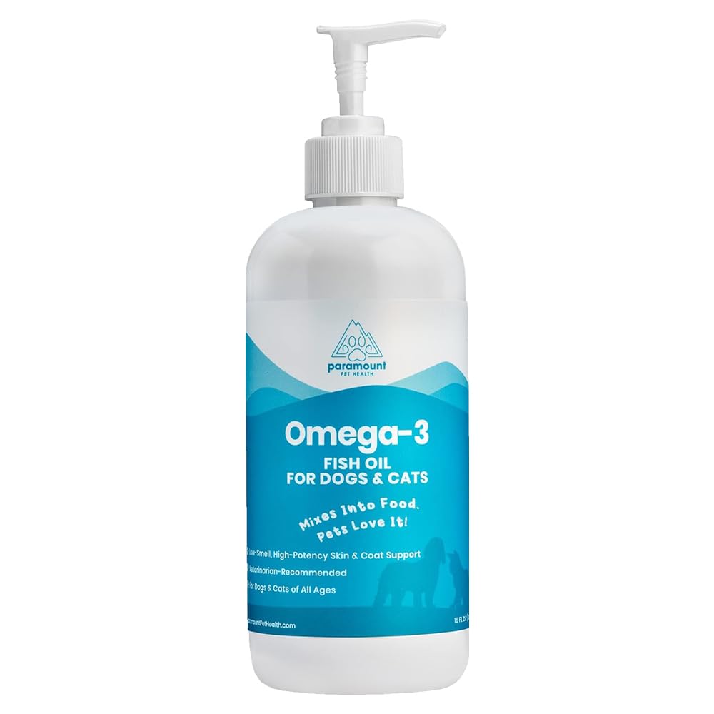 Wild-Caught Omega 3 Fischöl für Hunde & Katzen, flüssige EPA DHA Ergänzung für Haut, Mantel, Gelenke & Herz, Low-Odor Omega 3 Tropfen für kleine Hunde Zucht & Katzen mit juckender Haut, 16 oz