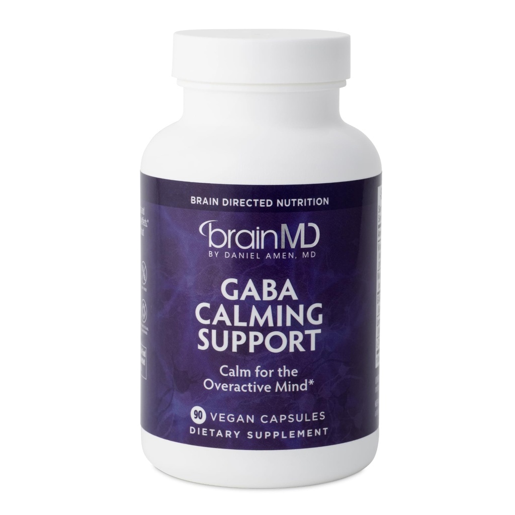 BRAINMD Dr Amen GABA Calming Support - 90 Capsules, Pack of 2 - Promotes Relaxation - Contains Magnesium, Vitamin B6 & Lemon Balm - 180 Total Servings