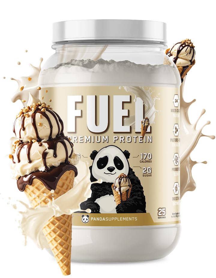Underground Bio Labs Panda Fuel Premium Protein Whey,Hydrolyzed Collagen,Casein,Probiotics, Enzymes, Keto Friendly,Time Release, 25 Servings (2.5 Pound, Ice Cream Sundae Cone)