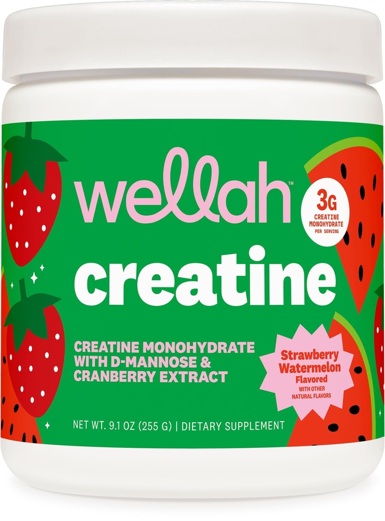 Wellah Creatine for Women (50 Servings) Strawberry Watermelon - 3g of Creatine Monohydrate Powder with D-Mannose & Cranberry Extract