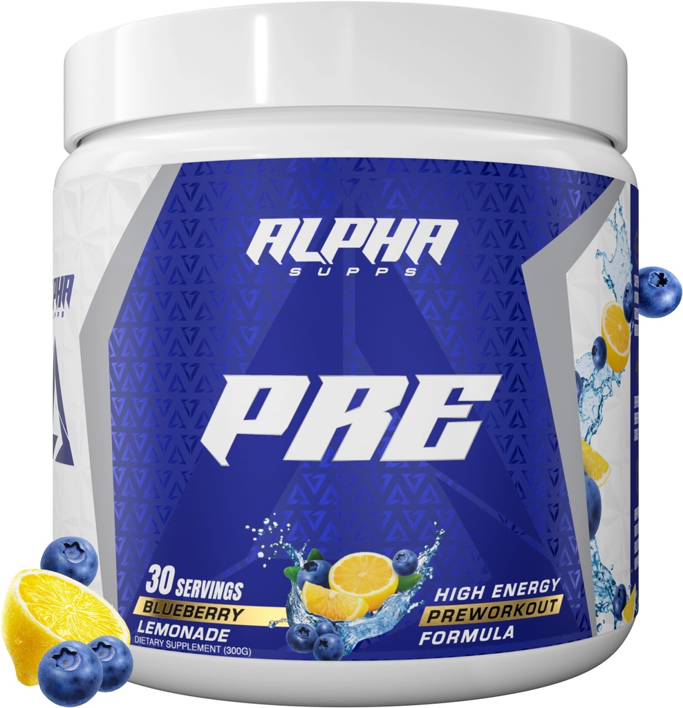 Alpha Supps Pre, Pre-Workout Powder for Men & Women, Back to Basics Preworkout Formula for Fitness & Gym Training Athletes - Boost Energy, Focus & Performance (30 Servings, Blueberry Lemonade)