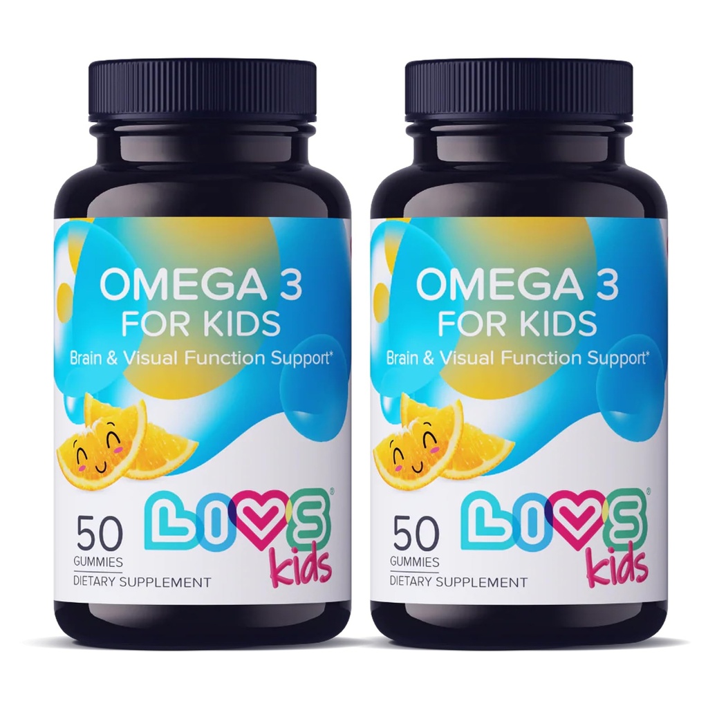 LIVS Omega 3 Gummies for Kids with Flaxseed Oil (Omega 3, 6, 9) | Brain Health, Focus & Eye Support Supplements for Children | Non GMO, Gluten Free Gummy Vitamin for Teens Heath | Orange Flavor -100ct