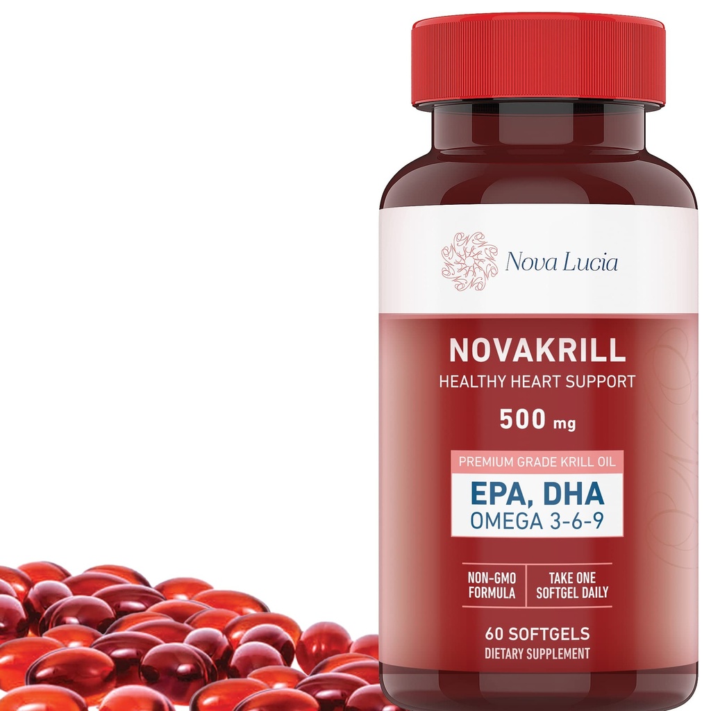 NovaKrill Krill Öl Omega 3 Supplement – 1000mg Softgels mit EPA, DHA, Astaxanthin – Kein Fischiger Nachgeschmack – einfach antarktische Krillöl – 60 flüssige Kapseln