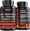 NAC 600mg Schwarz Seed 500mg Zink Picolinat Quercetin Vitamin C Vitamin D3 Atmungshilfe (Pack von 1 Flasche bei 120-Caps)