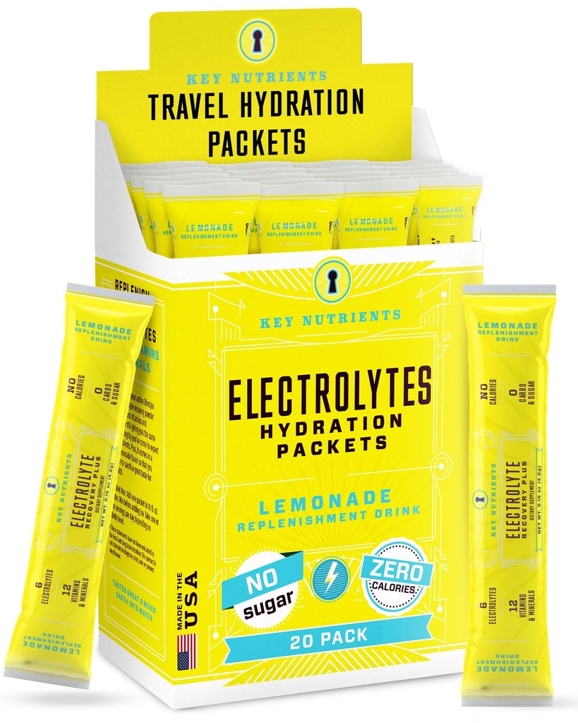 KEY NUTRIENTS Elektrolyte Pulver-Packets 20 Pack - Kein Zucker, Refreshing Lemonade, Hydration-Packets mit Elektrolyt-Pulver für Refreshing Elektrolyt Getränke-Mix-Packets - Null Kalorien