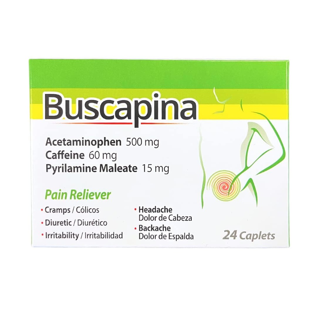 Buscapina Pain Relief Caplets – PMS, Cramps, Headaches, Bloating, Back & Joint Pain – für Frauen und Männer – Box mit 24 Caplets