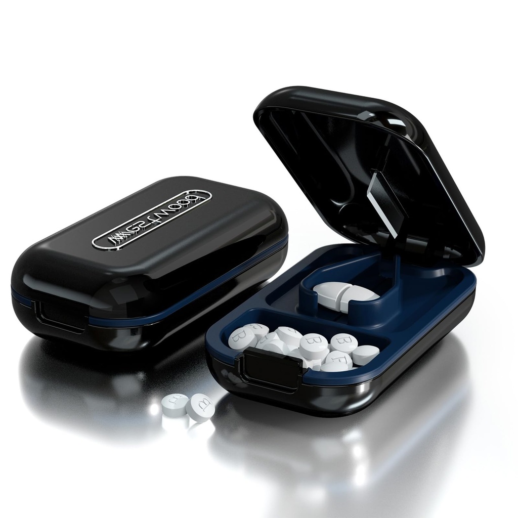 DUBSTAR Small Pill Cutter, Pill Cutter Splitter for Small and Tiny Pills, Portable Pretty Pill Cutters for Large Pills, Cuts Vitamins Tablets for Purse Pocket (Pill Cutter, Black)