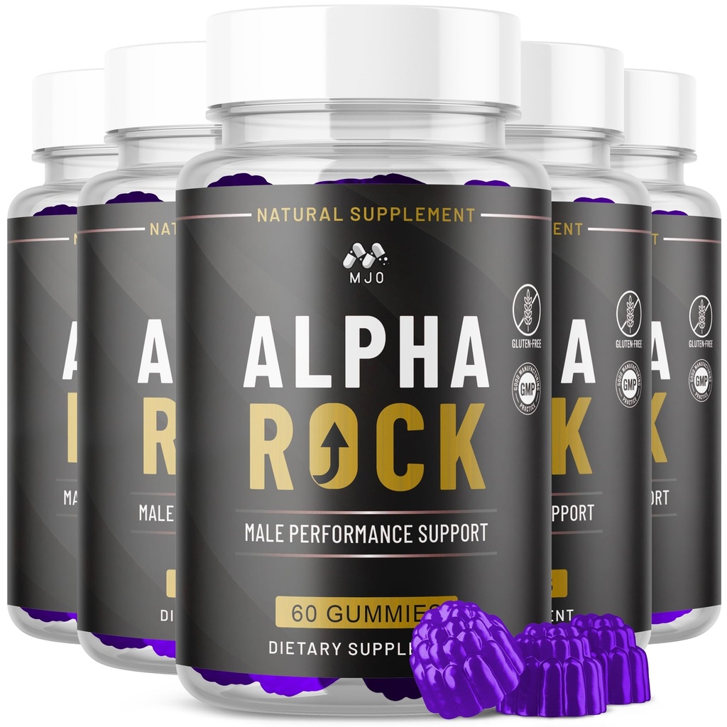 (5 Pack) Alpha Rock Gummies for Men, Official Alpha Rock Male Performance Gummy's with Natural Ingredients Max Strength Supplement with Premium Vitamins Support Optimal Wellness & Health (300 Gummies)
