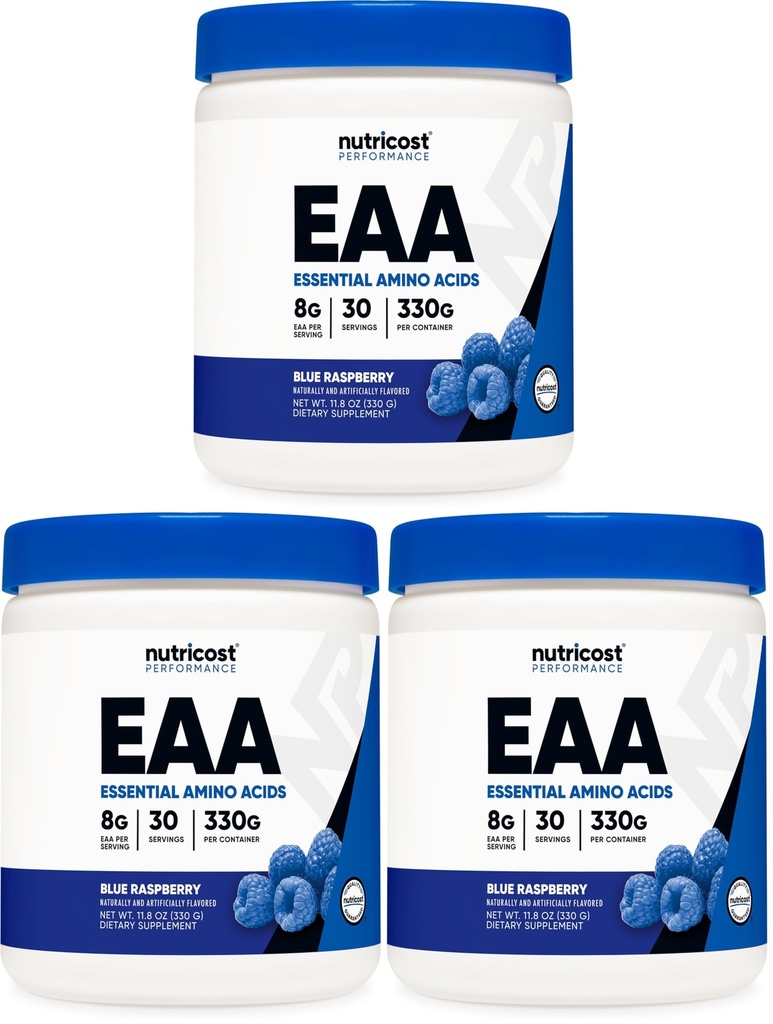Nutricost EAA Powder 30 Servings (Blue Raspberry) - Essential Amino Acids - Non-GMO, Gluten Free, Vegetarian Friendly (Pack of 3)