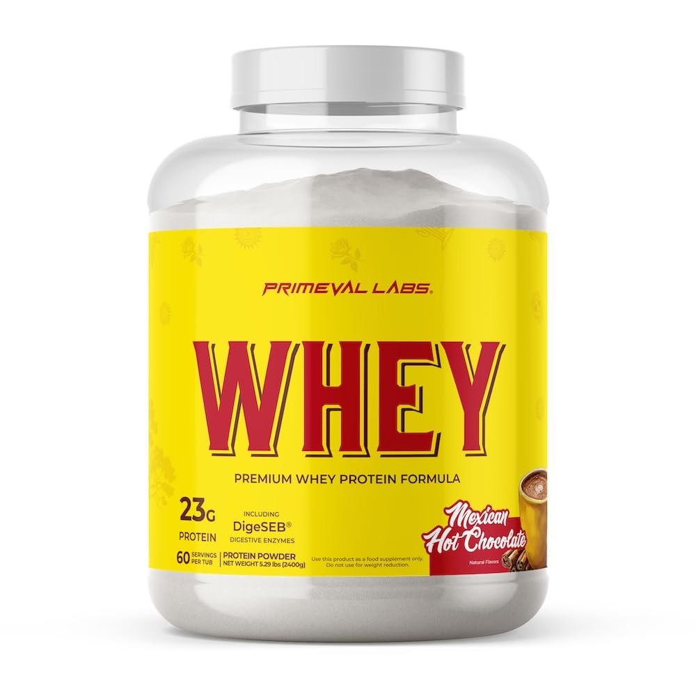 Primeval Labs Pure Whey Protein Concentrate | Muscle Growth & Recovery | Easy to Mix Formula | Mexican Hot Chocolate | 60 Servings
