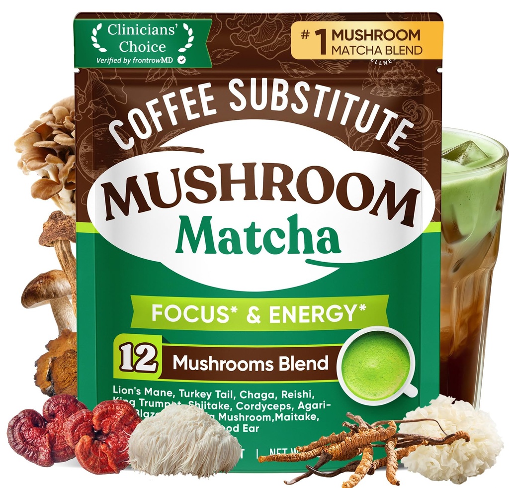 Venture Pal Mushroom Matcha Powder – 13 Superfood Mushroom Coffee Alternative with Ceremonial Grade Matcha Powder, 1.5B Probiotics for Focus, Energy & Digestion