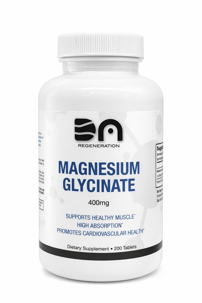 Magnesium Glycinate 400mg - High Absorption Magnesium Supplement (200 Tablets) Supports Muscle Function, Nerve Support & Relaxation