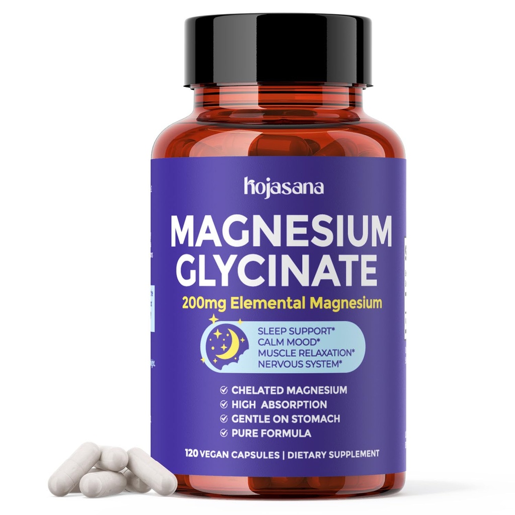 Magnesium Glycinate 200mg Chelated High Absorption 120 Capsules | For muscle relaxation, restful sleep & nervous system health. Vegan, non-GMO, gluten-free, no fillers, 60 servings.