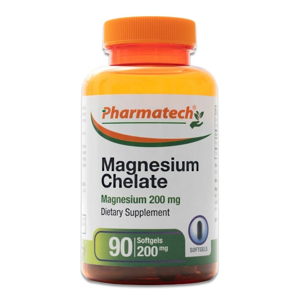 Magnesium Chelate 200 mg, Glycinate, High Absorption Magnesium, 100% Chelated, Better Sleep, Stress Relief, Improve Energy, for Women and Men, 90 Softgels, By Pharmatech ®