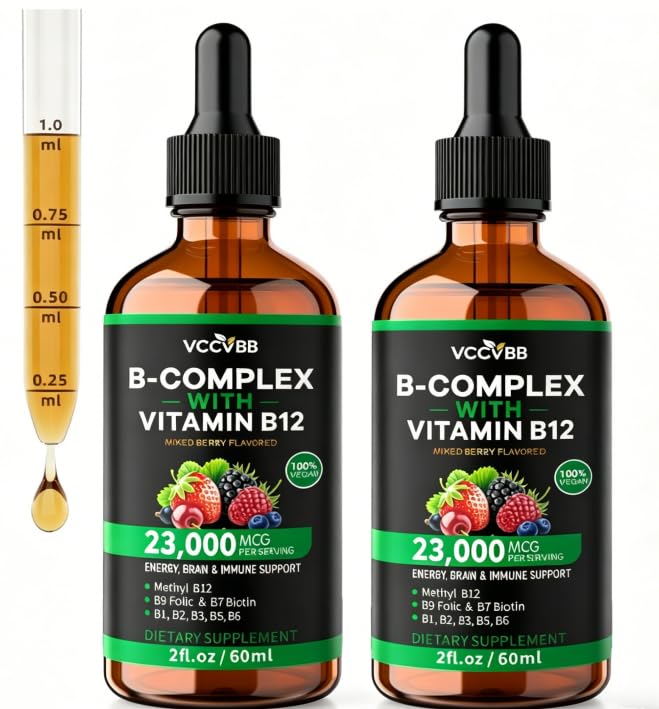Vitamin B12 Liquid Drops, 5,000 mcg Methylated B12, Sublingual Liquid Formula, Mixed Berry Flavor, Supports Energy, Mental Clarity & Immune Health, 2 fl oz（2 Park）
