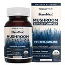 MycoMax Mushroom Complex - 70% Beta Glucans, Max Potency Mushroom Supplement, US Grown + Ultrasonic Extraction - Lions Mane, Cordyceps, Reishi & More - Kognition, Immunität, Energie - 60 Kapseln