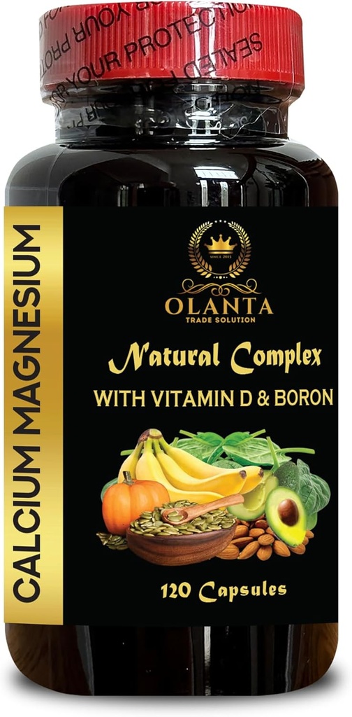 Calcium-Magnesium-Komplex - Ergänzung für Muskel, Mangan-Zitrat, Glutenfrei, Non-GVO, hohe Absorption, Magnesium-Ergänzung, Knochen und Nerve-Gesundheitsunterstützung - 1 Flasche 120 Kapseln