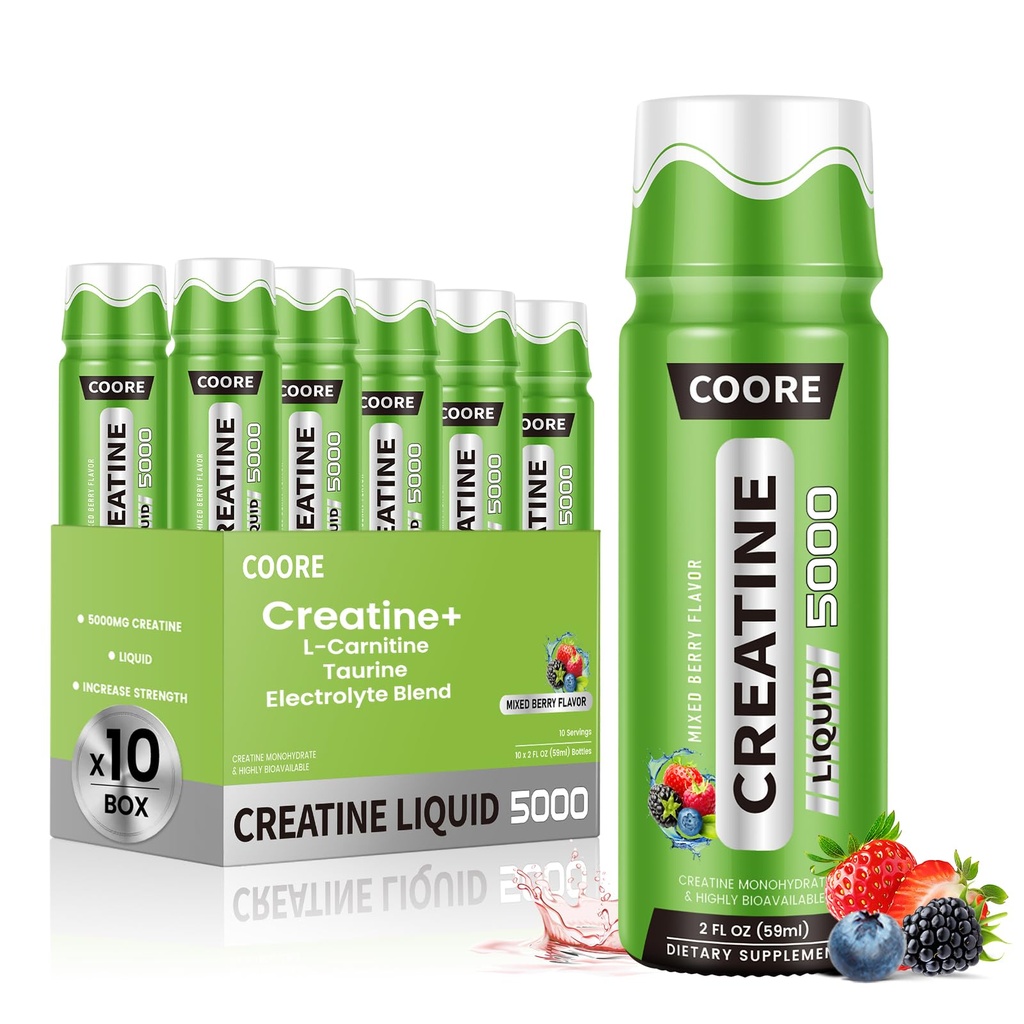 COORE Liposomal Creatine Monohydrate Liquid for Men&Women Ready-to-Drink Muscle Builder Shot -Superior Absorption Mixed Berry Flavor, Pre-Workout Performance & Recovery, 2 FL OZ (10 Pack)