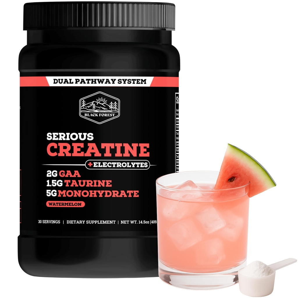 Black Forest Creatine Electrolyte Powder – 5g Creatine Monohydrate with Electrolytes for Hydration, Muscle Recovery & Strength Support – Watermelon Flavor Pre & Post Workout Supplement, 30 Servings