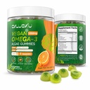 Omega 3 Gummies for Adults, Vegan Algae EPA DHA Fish Oil Alternative, Sweet Orange Dual Layer Chews with Lutein, Zeaxanthin, PS, Bacopa & Vitamins A C E, 90 Count
