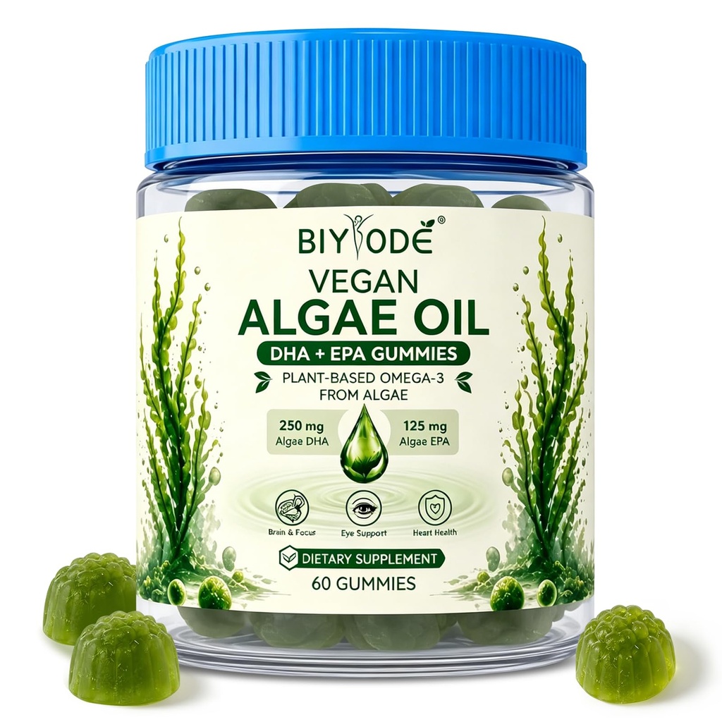 Vegan Algae Oil Gummies DHA EPA Plant Based Omega 3 Gummies from Algae Fish Oil Alternative Berry Shaped Soft Chew Supplement for Brain Eye and Heart Health 90 Gummies