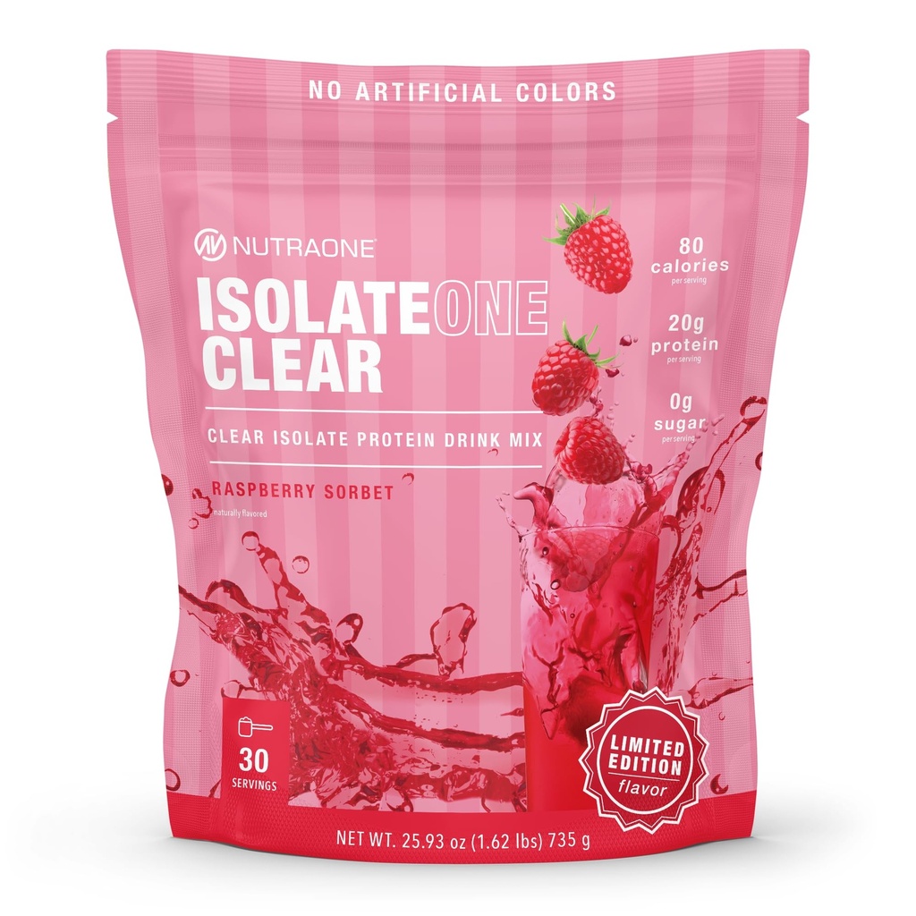 NutraOne Clear Whey Protein Powder Drink Mix, Naturally & Artificially Flavored, Clear Protein Drink, 20g of Protein, Zero Sugar (Raspberry Sorbet - 30 Servings)