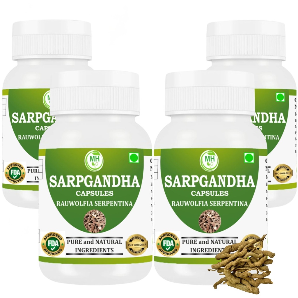 Morsan Healthcare Rauwolfia Serpentina (Sarpgandha) Capsules – 4 Pack of 60 Veg Capsules | Natural Herbal Supplement | Ayurvedic Formula for Daily Wellness