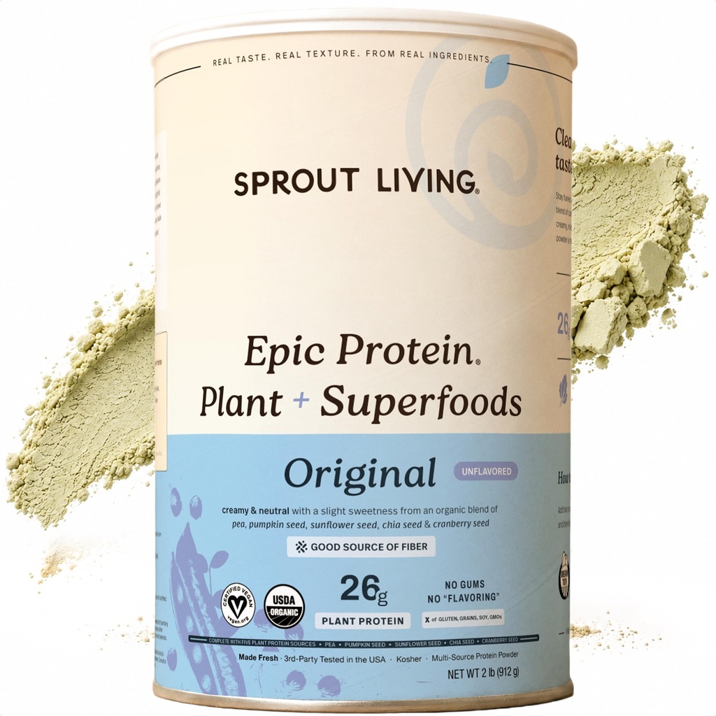 Sprout Living Plant Based Protein & Superfood Pulver, Original, Unflavored | Bio-Protein-Pulver, Vegan, Non Dairy, Non-GMO, Glutenfrei, Sugar Free, Perfect Keto Drink Mix (2 lb)