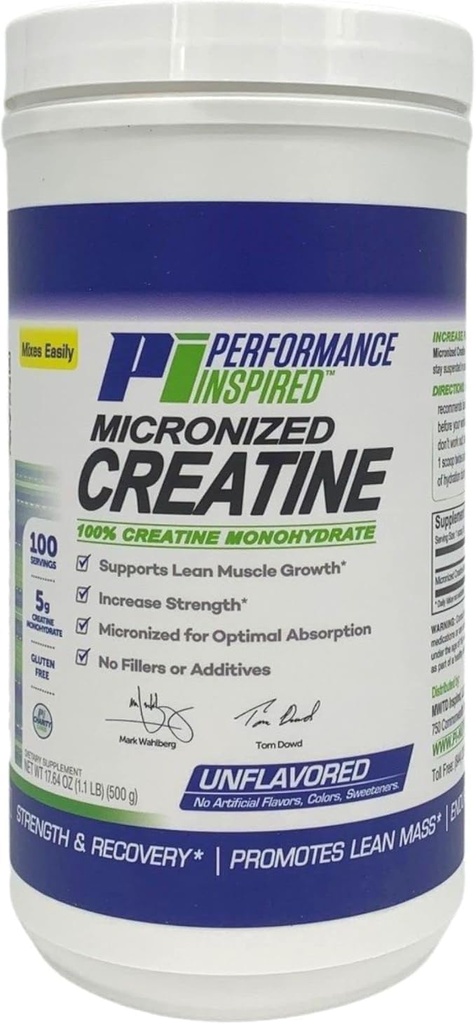 Performance Inspired Nutrition Pure 5g of Micronized Creatine - Supports Muscle Strength & Growth - Recovery - Endurance - Unflavored Creatine Monohydrate – BIG 100 Servings