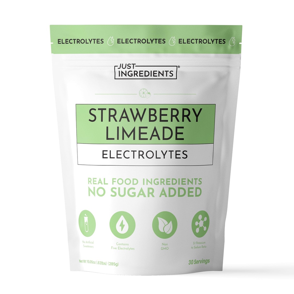 JUST INGREDIENTS Strawberry Limeade Electrolytes – 30 Serving Bag – Hydration Drink Mix with Essential Minerals – Remineralizing Formula – No Sugar Added – Supports Energy – Vegan, Non-GMO
