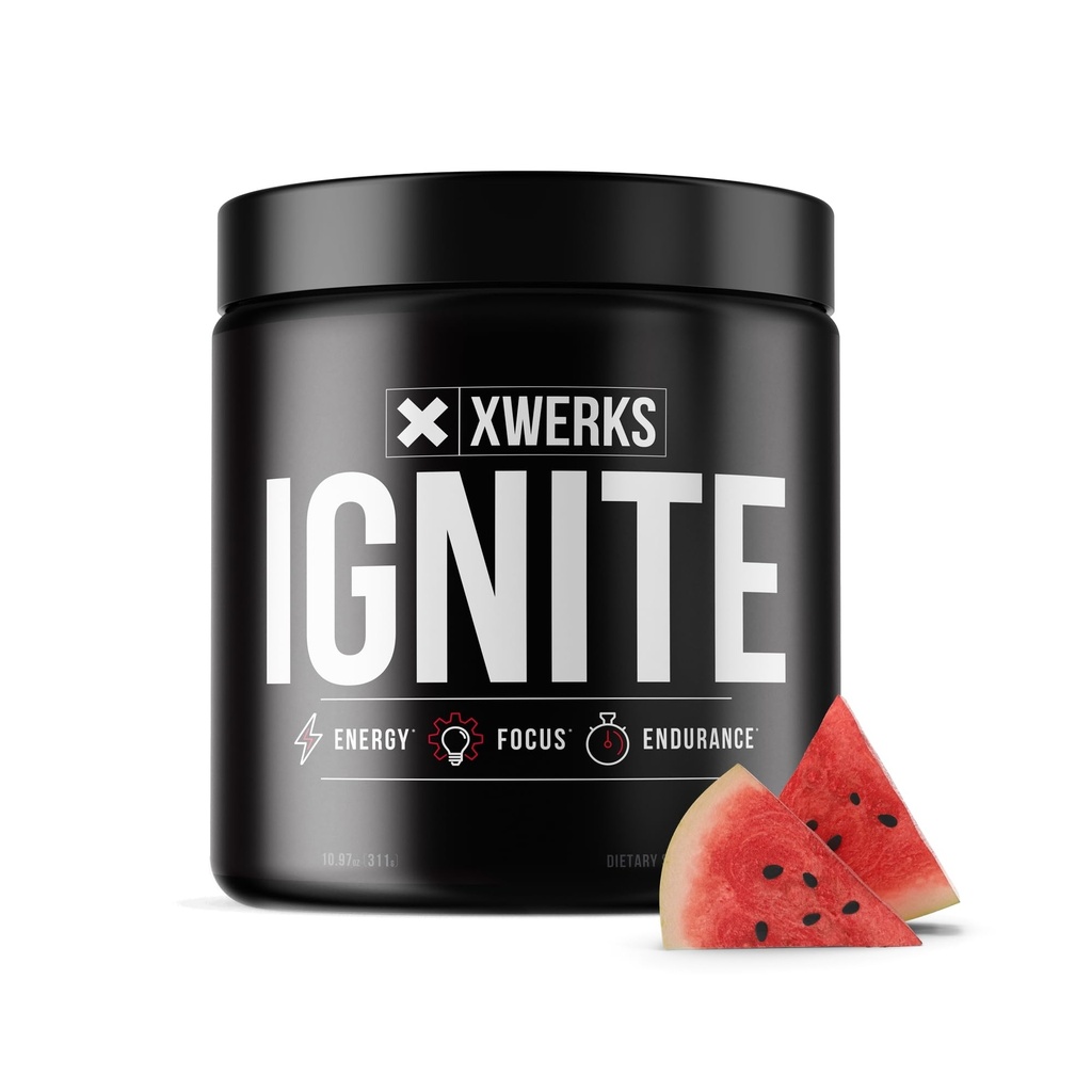 Xwerks Ignite Watermelon Pre Workout Powder, Natural Keto Pre Workout für Frauen und Männer mit Explosive Energy, Gluten Free Blend for Endurance and Stamina, 150mg Koffein, 30 Servierungen