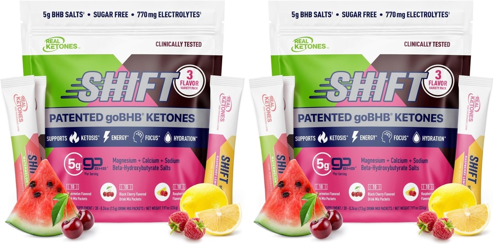 Real Ketones BHB Exogenous Ketones Drink Mix Packets Keto Electrolytes Powder Packets No Sugar with 4 Main Fasting Electrolytes Plus Hydrating Patented Keto BHB - 30 Count Variety Pack (Pack of 2)