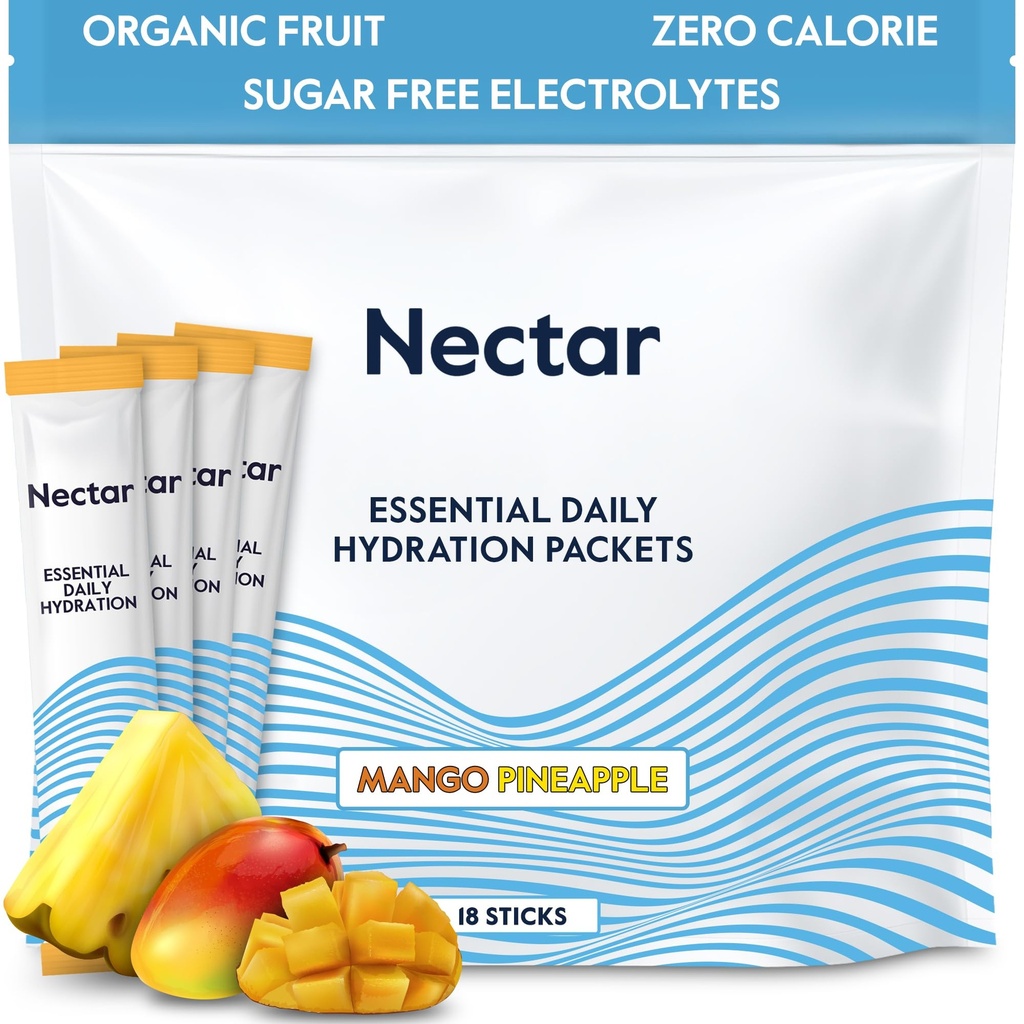 Nectar Hydration Packets - Electrolytes Powder Packets - Sugar Free & 0 Calorie - Organic Fruit Liquid Daily IV Electrolytes Powder for Dehydration Relief & Rapid Rehydration (Mango Pineapple 18 Pack)