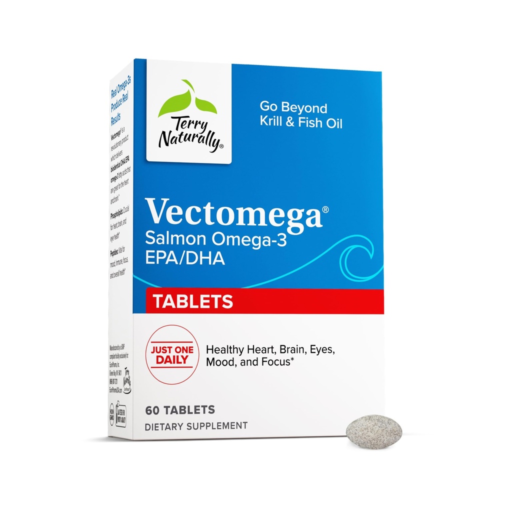 Terry Natürlich Vectomega - Ergänzung mit EPA & DHA - Omega-3 Tabletten für Gehirn & Herz-Gesundheit Unterstützung - Nahrungsergänzung mit essentiellen Fettsäuren & Peptide - 60 Tabletten