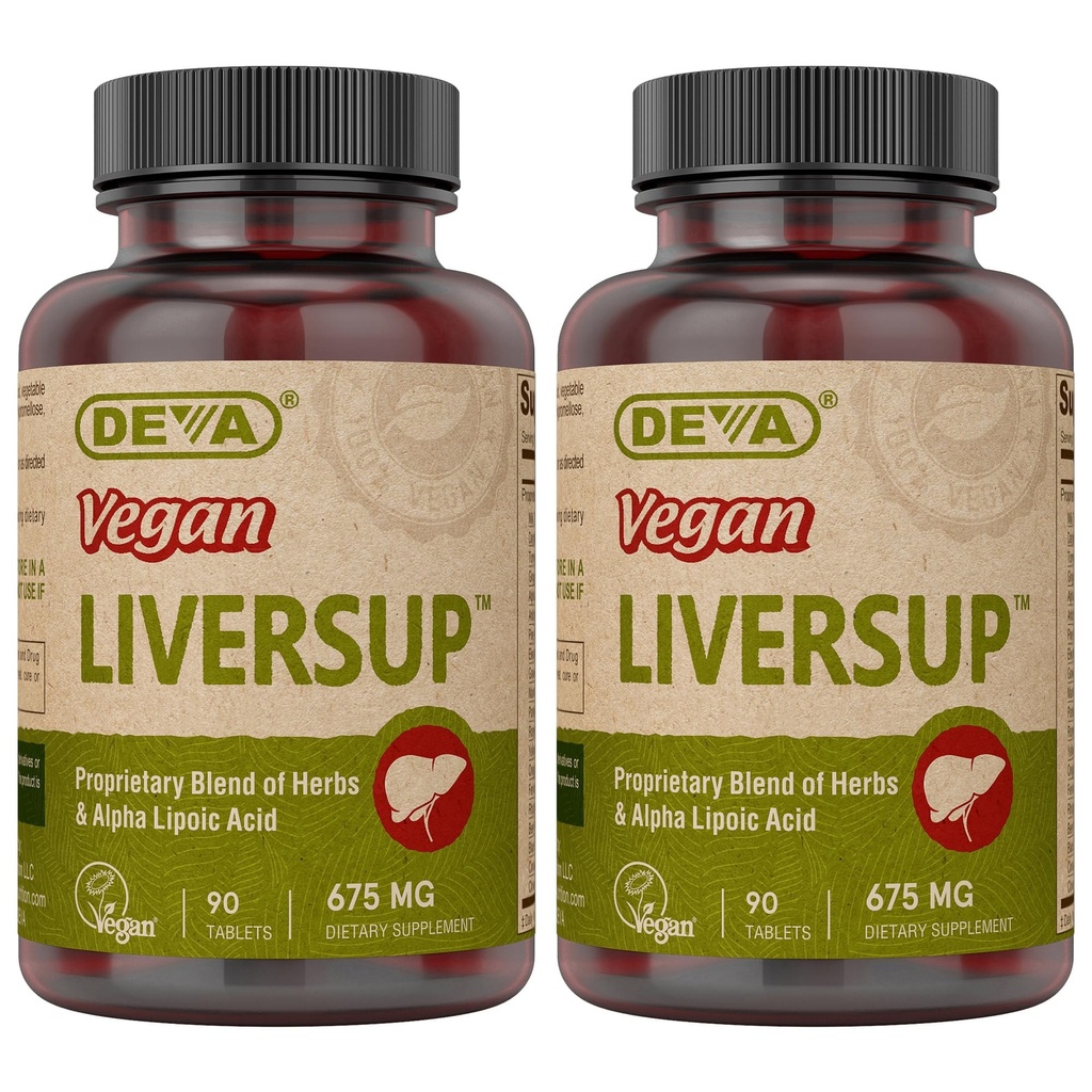DEVA Vegan Liver Support Tablets 2-Pack - Proprietary Blend of 20 Herbs & Nutraceuticals, 90 Count Ea