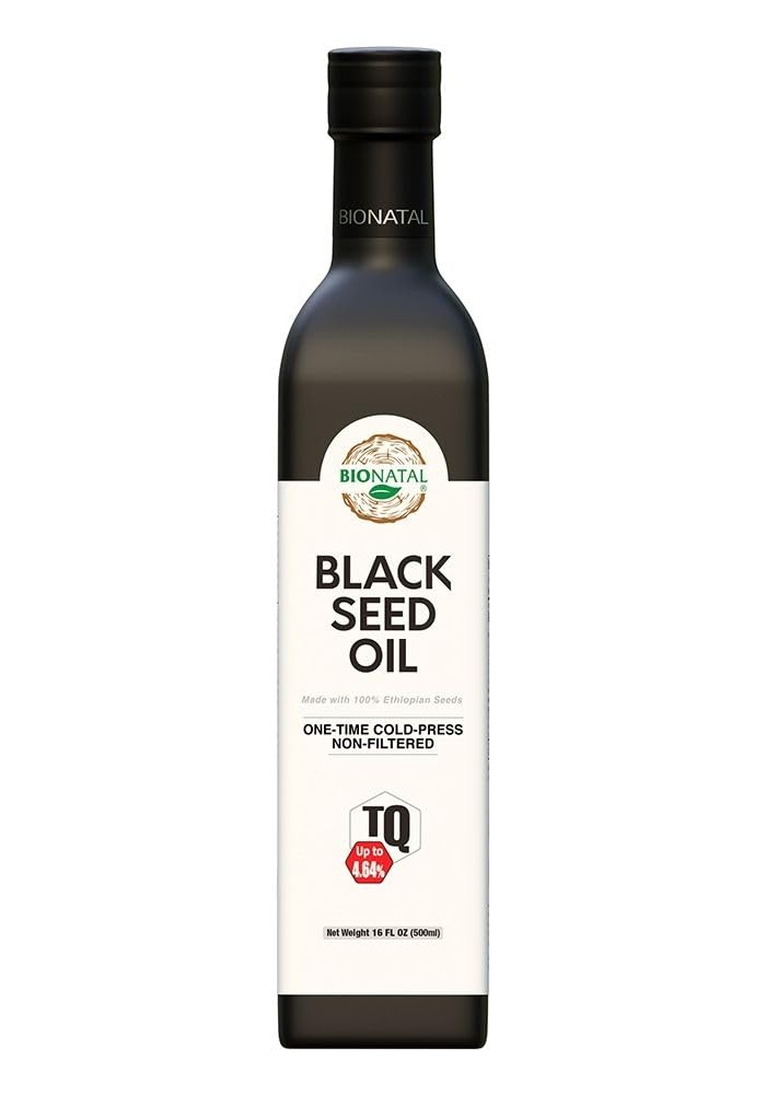 BioNatal Ethiopian Black Seed Oil – Cold Pressed Nigella Sativa Producing Black Cumin Seed Oil, Unrefined & Non-Filtered, High TQ Up to 4.64% – Supports Immune System, Digestion & Joints 16oz Glass