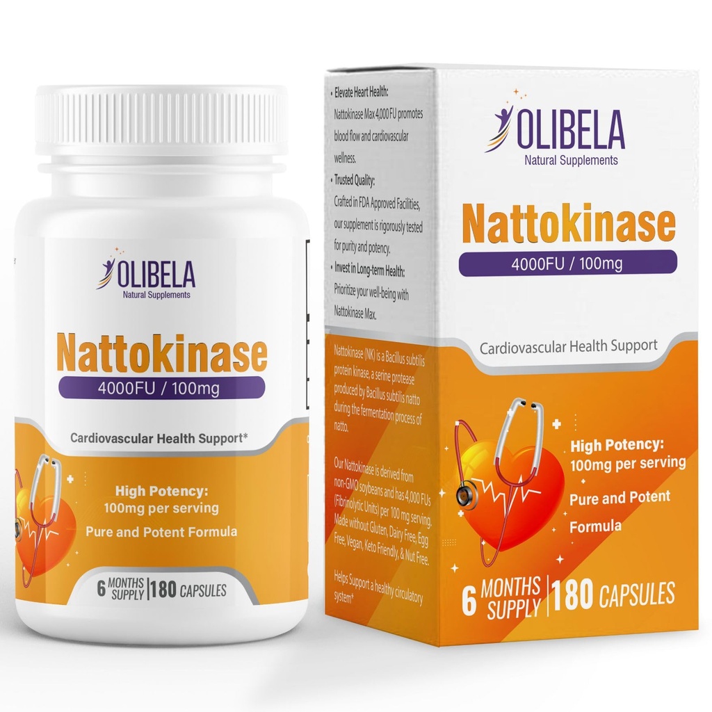 Nattokinase 4000FU 180 Capsules Vegan, Non-GMO – Nattokinase Enzymes Supports Circulatory Wellness, Cardiovascular Health and Healthy Blood Flow | 6-Month Supply*