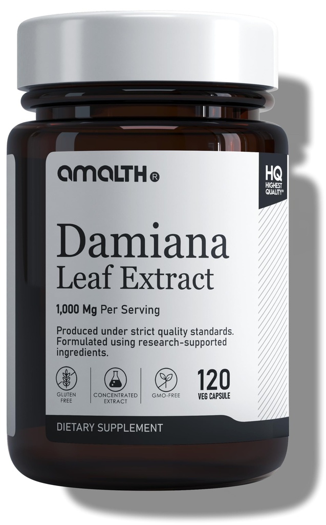 AMALTH Damiana Leaf Extract Capsules 1000 mg | Damiana Tea Herbal Supplement | Turnera Diffusa Capsules | Damiana Leaf Tea Extract | Plant Based Supplement | 120 Veg Capsules