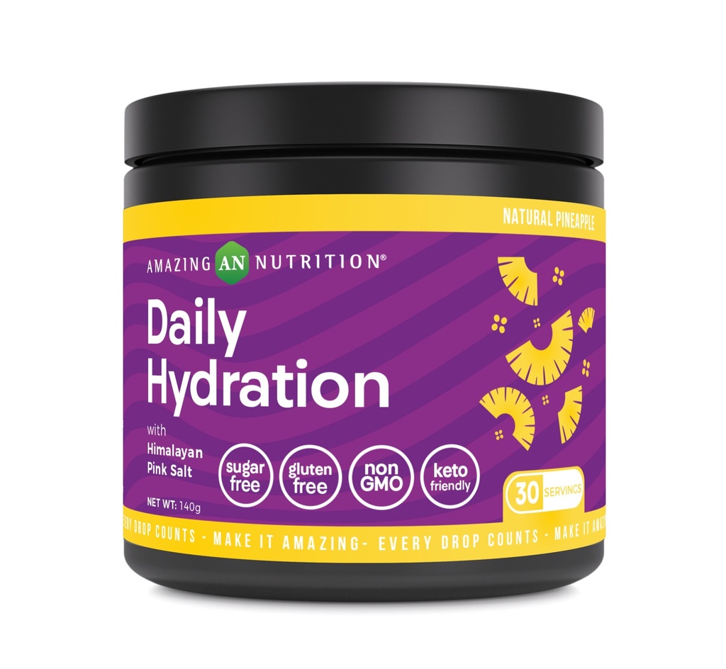 Amazing Nutrition Daily Hydration, Electrolyte Powder 30 Servings | Packed with Essential Minerals | Sugar-Free | Keto Friendly | Non-GMO | Gluten-Free (Natural Pineapple)