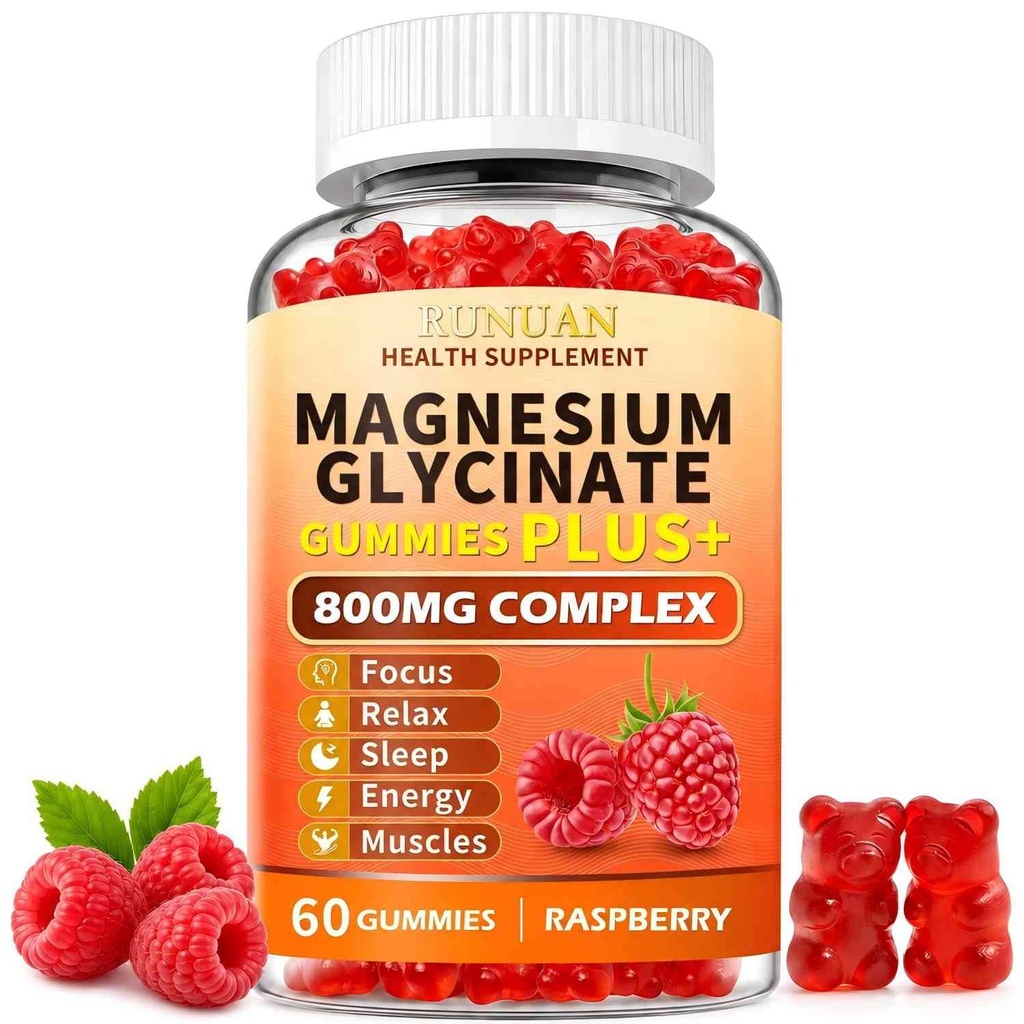 800mg Magnesium Complex Gummies with Magnesium Malate Taurate L-theanine D3 | Magnesium glycinate for easy absorption, muscle, energy, focus, recovery support. Sugar-free, vegan gummy for adults, kids.