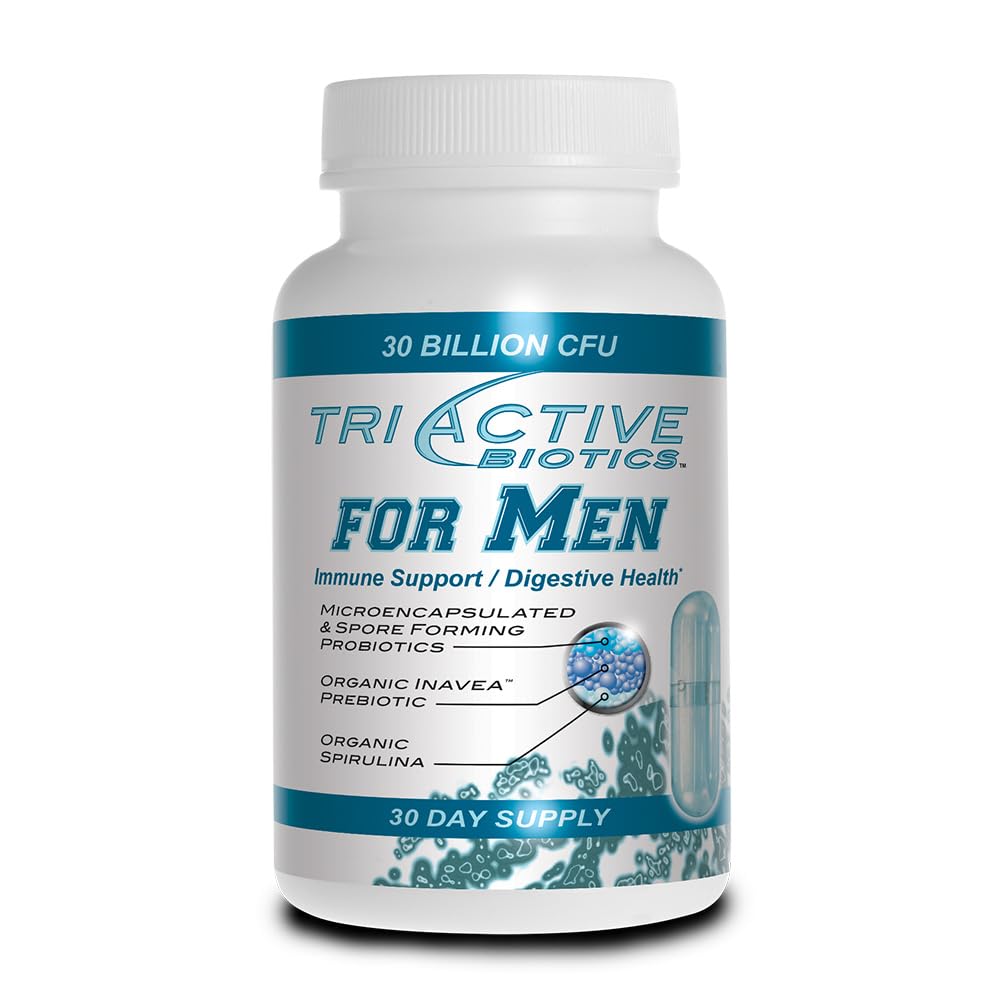 Essential Source TriActive Biotics for Men - Probiotic Capsules, 30 Billion CFU with Prebiotics & Blue Spirulina, Shelf Stable, Allergen Free, Digestive & Immune Support, 30 Count