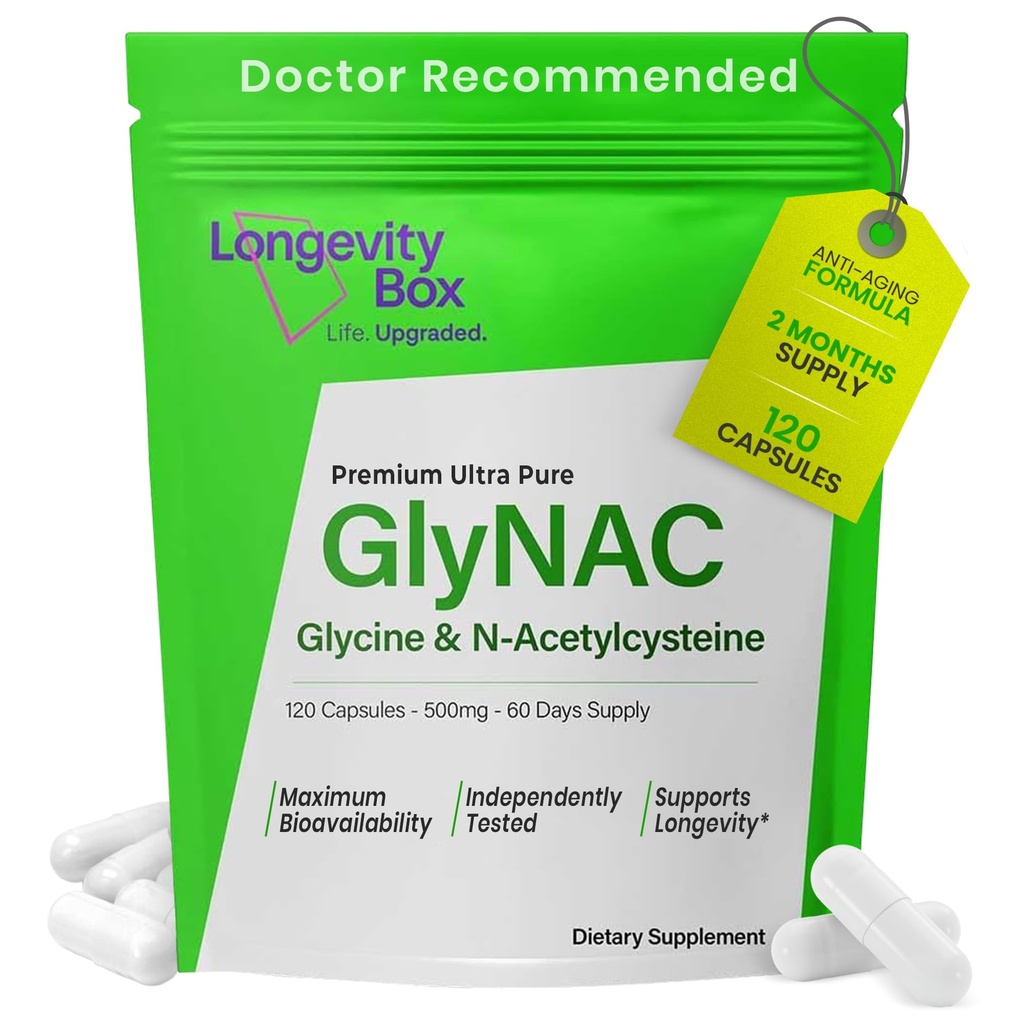 Ultra Pure GlyNAC Supplement 1000mg (500mg Glycine + 500mg N-Acetyl Cysteine) - Glutathione Precursor for Healthy Aging, Energy & Cellular Protection - 120 Vegan Capsules