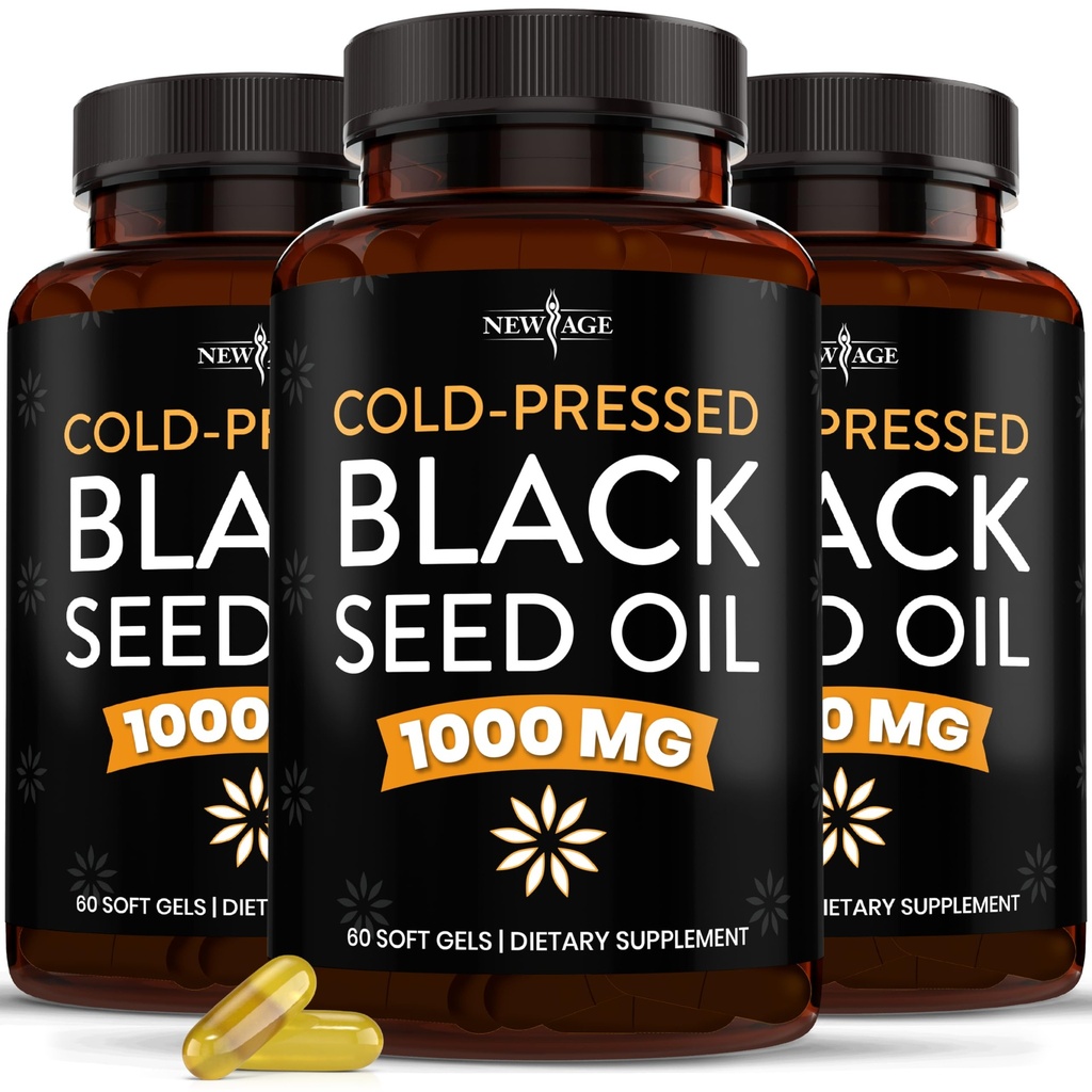NEW AGE Black Seed Oil Softgel Capsules - Premium Cold-Pressed Nigella Sativa Producing Pure Black Cumin Seed Oil - Non-GMO & Vegetarian 90 Count (Pack von 3)
