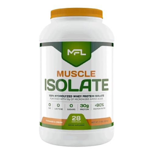MFL 100% Pure Isolate Protein 2 lbs l 30g of Protein l 12g Amino Acids l Keto Friendly l Low Carbs | 28 Servings (Cookies & Cream)