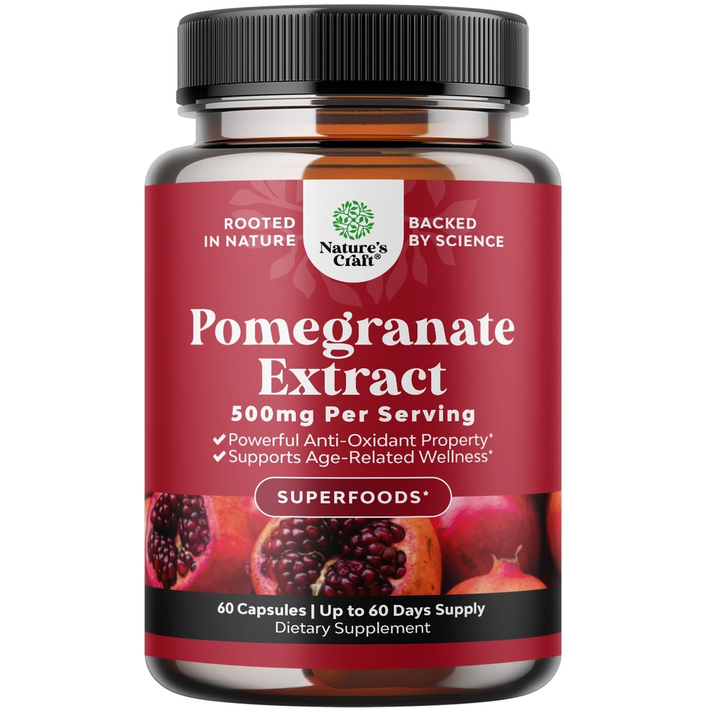 Granatapfel Extrakt Kapseln Antioxidans Ergänzung - Natürliche Granatapfel Kapseln für Herzgesundheit Gelenke Unterstützung und Pre Workout für Männer und Frauen - Stickstoffoxid Ergänzung mit Gehirngesundheit Vitamine
