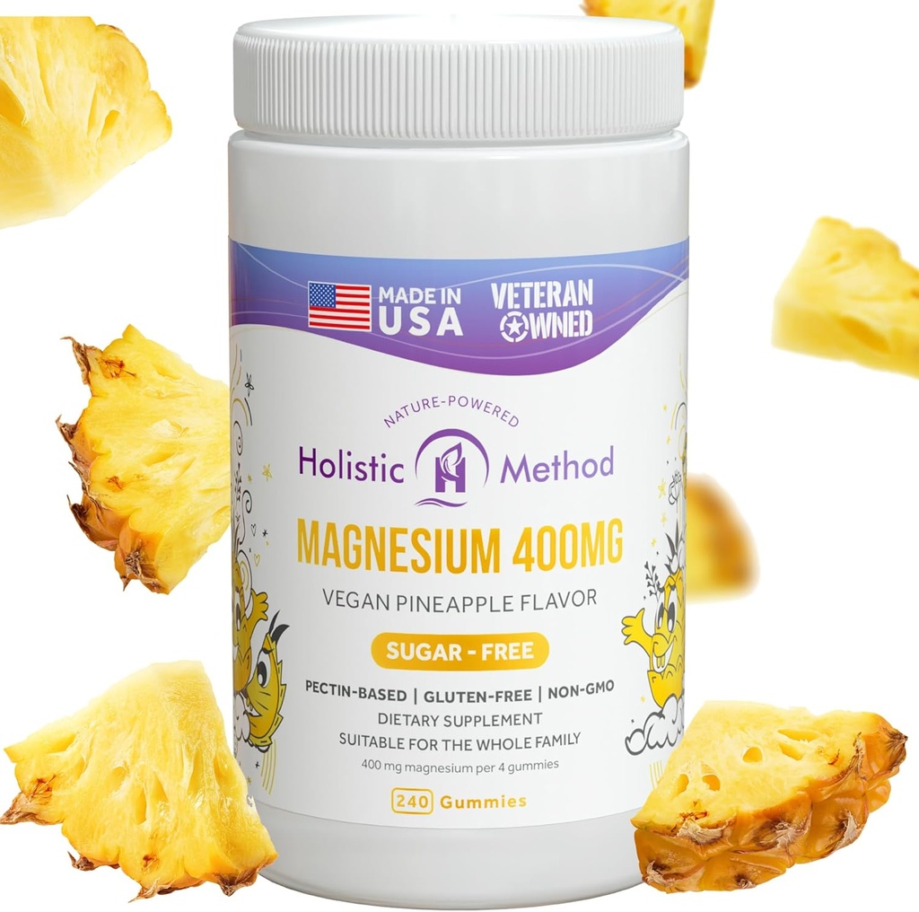 Magnesium Citrate Gummis - Zuckerfrei, Vegan und Non-GMO für besseren Schlaf und Relaxation - Kein Zuckeralkohol - Magnesium Supplement für Erwachsene, Jugendliche und Kinder - Ananas - 240 Chews