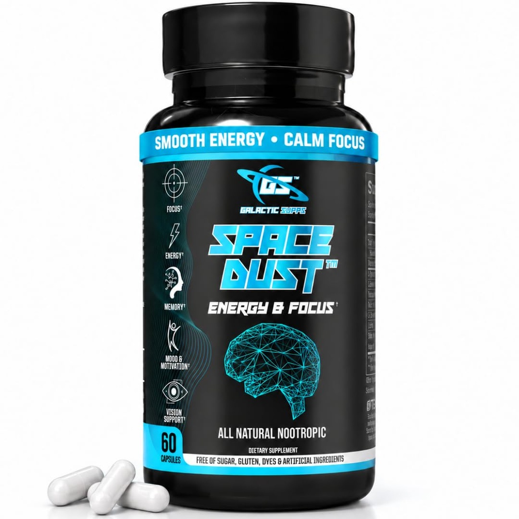 8-in-1 Premium Nootropic Brain Supplement – Fokus, Energy & Mood Support – Brain Fog Relief & Reaktionszeit – mit TeaCrine, L-Theanine, L-Tyrosine, Mucuna & More Natural Ingredients – Space Dust